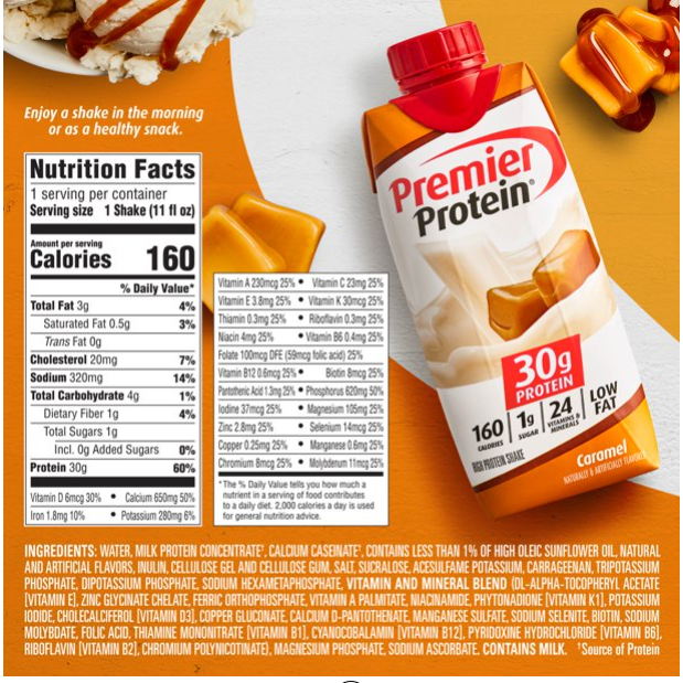 Product image of Premier Protein Shake, Caramel, 30g Protein, 11 Fl Oz, 4 Ct