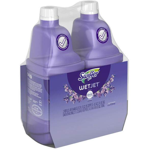 Product image of Swiffer WetJet Spray Mop Multi-Purpose and Hardwood Liquid Floor Cleaner Solution Refill, Lavender Vanilla & Comfort, 1.25 Liter (2 Pack)