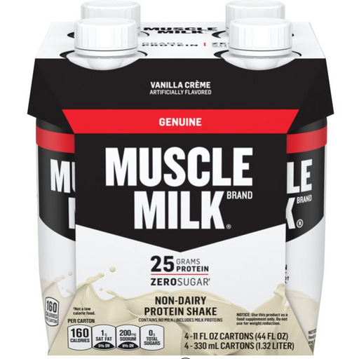 Product image of Muscle Milk Genuine Vanilla Creme Ready to Drink Protein Shake, 25g Protein, 11 oz, 4 Pack Bottles