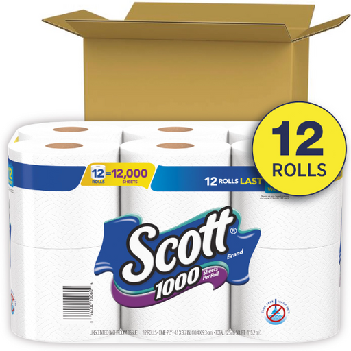 Product image of Scott 1,000 Toilet Paper, 12 Rolls, 1,000 Sheets per Roll