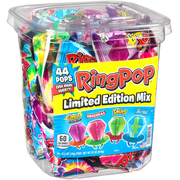 Product image of Ring Pop Assorted Flavors Lollipops Candy Tub Bulk Variety Pack (0.5 oz., 44 ct.)