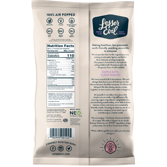Product image of LesserEvil Organic Popcorn, Himalayan Sweetness, 6.4 oz