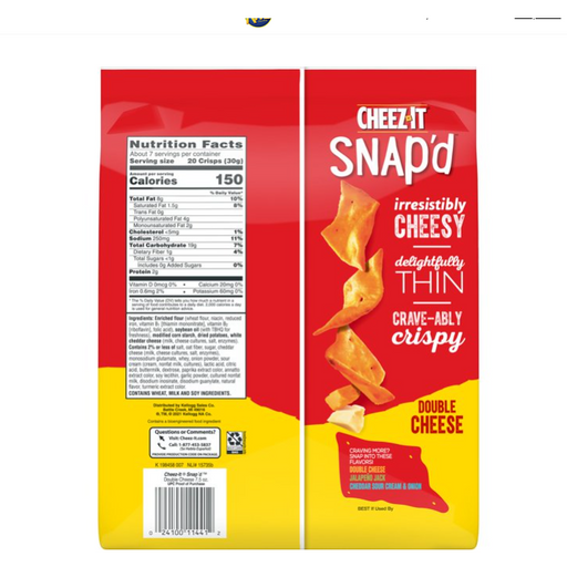Product image of Cheez-It Snap'd Cheese Cracker Chips, Thin Crisps, Lunch Snacks, Double Cheese, 7.5oz