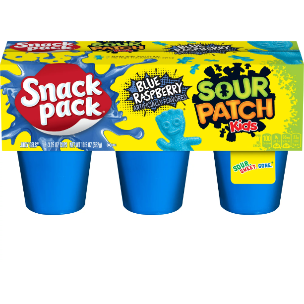 Product image of Snack Pack SOUR PATCH KIDS BLUE RASPBERRY Flavored Juicy Gels, 6 Count Snack Cups