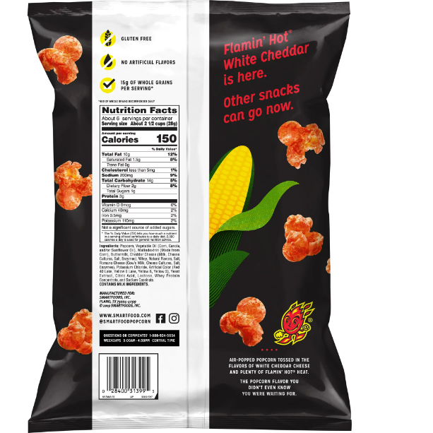 Product image of Smartfood Popcorn Flamin' Hot White Cheddar 6.25 Ounce