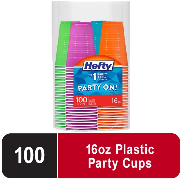 Product image of Hefty Everyday Disposable Plastic Cups, Assorted Colors, 16 oz, 100 count