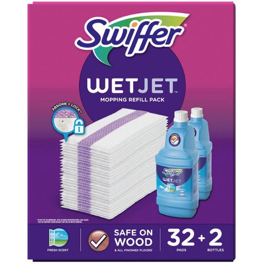 Product image of Swiffer Wetjet Mopping Refill Pack (32 Refill Pads + 2 Bottles of Cleaner, 1.25 L ea.)