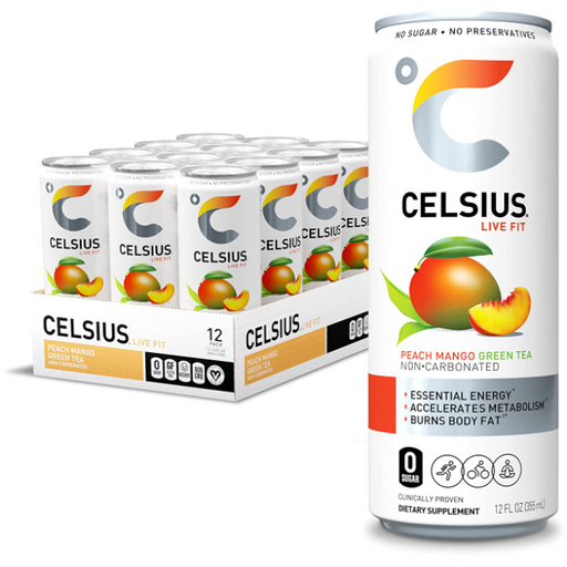 Product image of CELSIUS Essential Energy Drink 12 Fl Oz, Peach Mango Green Tea (Pack of 12)