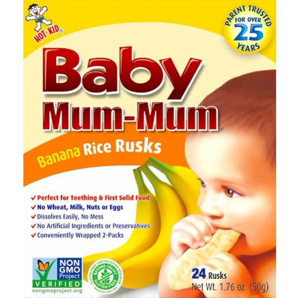 Product image of Baby Mum-Mum Rice Rusks, Banana, Gluten Free, Allergen Free, Non-GMO, Rice Teether Cookie for Teething Infants, 1.76 Ounce