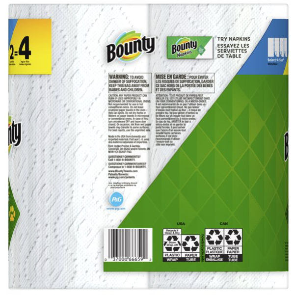 Product image of Bounty Select-A-Size Paper Towels, White, 2 Double Rolls
