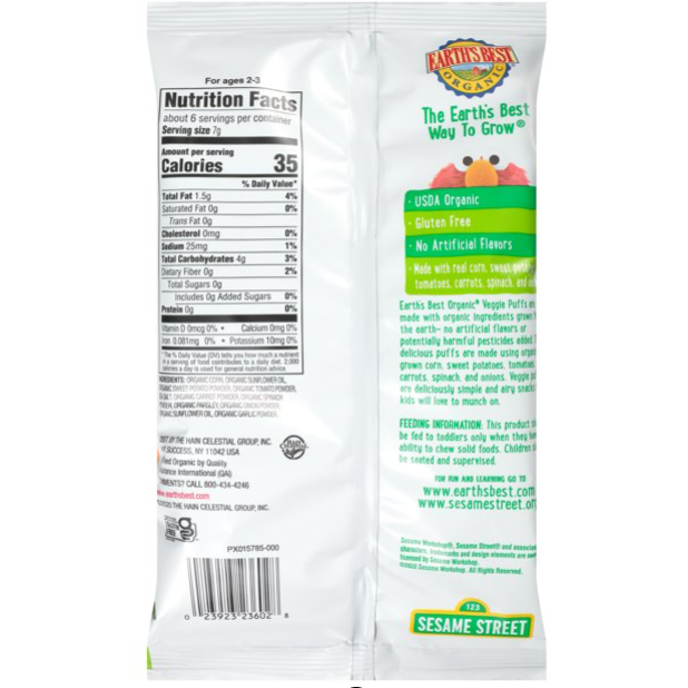 Product image of Earth's Best Organic Sesame Street Original Veggie Puffs, 1.55 oz