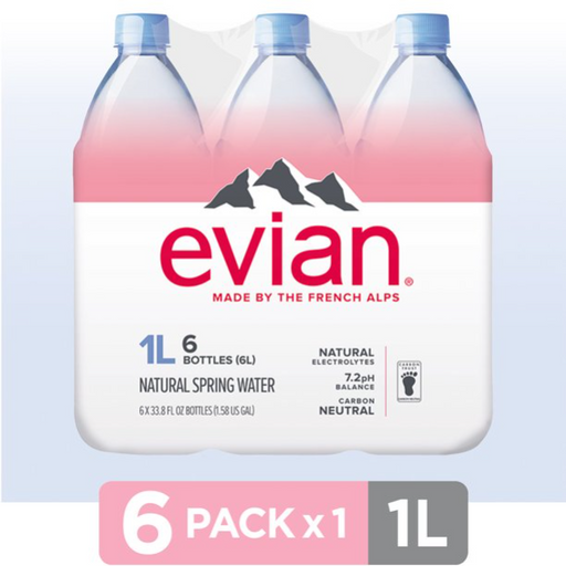 Product image of evian Natural Spring Water bottles, 33.8 fl oz, 6 pack