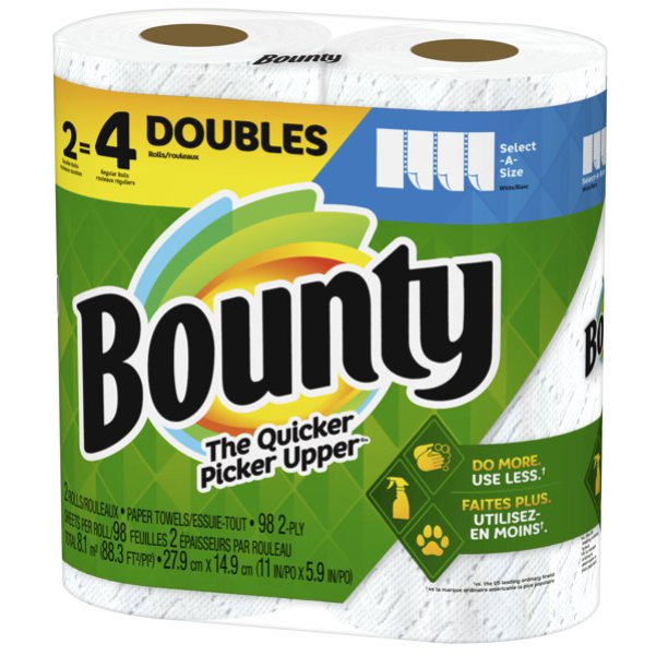 Product image of Bounty Select-A-Size Paper Towels, White, 2 Double Rolls