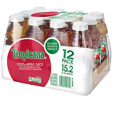 Product image of Tropicana 100% Juice, Apple Juice (15.2 oz., 12 pk.)