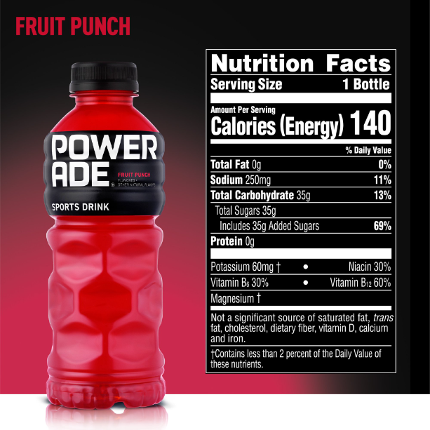 Product image of POWERADE Fruit Punch, ION4 Electrolyte Enhanced Fruit Flavored Sports Drink w/ Vitamins B3, B6, and B12, Replenish Sodium, Calcium, Potassium, Magnesium, 20 fl oz, 8 Pack