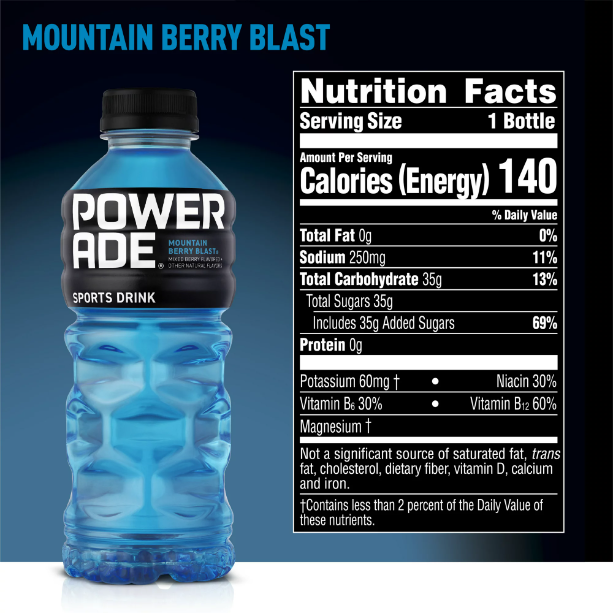 Product image of POWERADE Mountain Berry Blast, ION4 Electrolyte Enhanced Fruit Flavored Sports Drink w/ Vitamins B3, B6, and B12, Replenish Sodium, Calcium, Potassium, Magnesium, 20 fl oz, 8 Pack