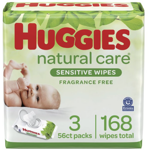 Product image of Huggies Natural Care Sensitive Baby Wipes, Unscented, 3 Flip-Top Packs (168 Wipes Total)