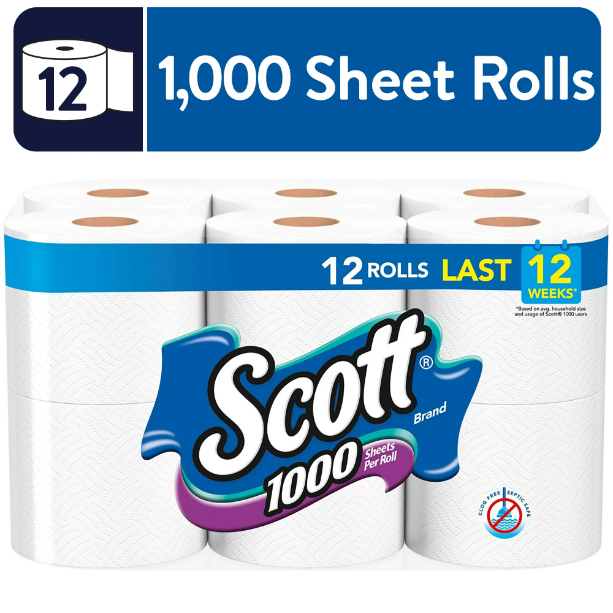 Product image of Scott 1,000 Toilet Paper, 12 Rolls, 1,000 Sheets per Roll