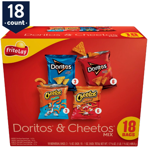 Product image of Frito-Lay Doritos & Cheetos Mix Snacks Variety Pack, 18 Count