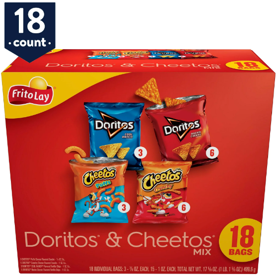 Product image of Frito-Lay Doritos & Cheetos Mix Snacks Variety Pack, 18 Count